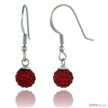 Sterling Silver 6mm Round Red Disco Crystal Ball Fish Hook Earrings, 1 1/16 in.  - $25.64