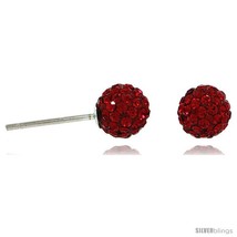 Sterling Silver 6mm Round Red Disco Crystal Ball Stud  - £11.61 GBP