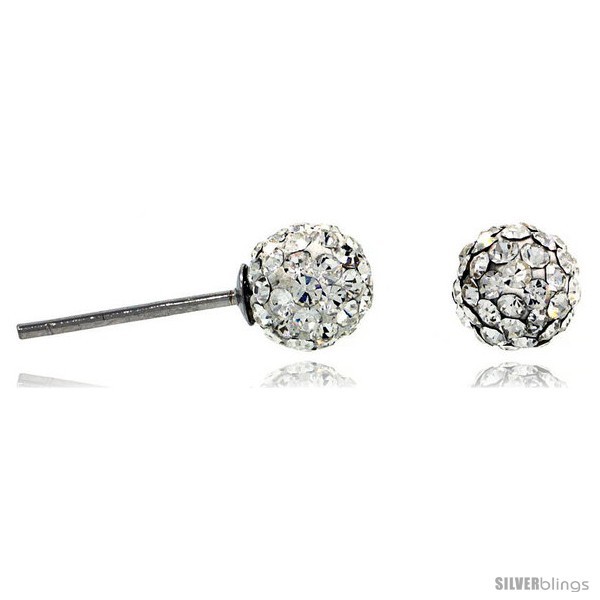 Sterling Silver 6mm Round White Disco Crystal Ball Stud  - £11.61 GBP