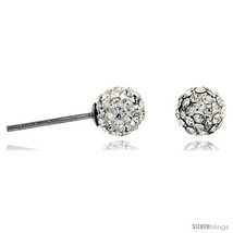 Sterling Silver 6mm Round White Disco Crystal Ball Stud  - £11.64 GBP
