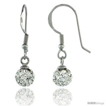 Sterling Silver 6mm Round White Disco Crystal Ball Fish Hook Earrings, 1 1/16  - $31.84