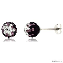 Sterling Silver Crystal Disco Ball Stud Earrings (8mm Round), Clear & Purple  - $17.65