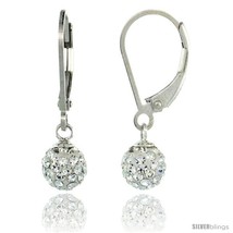 Sterling Silver 6mm Round White Disco Crystal Ball Lever Back Earrings, 1 in.  - £26.49 GBP