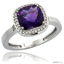 Size 9 - 14k White Gold Diamond Amethyst Ring 2.08 ct Checkerboard Cushion 8mm  - £446.95 GBP