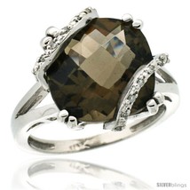 Size 6 - 10k White Gold Diamond Smoky Topaz Ring 7.5 ct Cushion Cut 12 mm  - £386.45 GBP