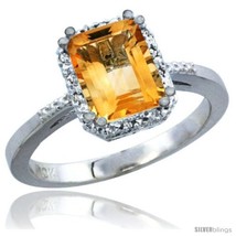 Size 5.5 - 14k White Gold Ladies Natural Citrine Ring Emerald-shape 8x6 Stone  - £422.51 GBP