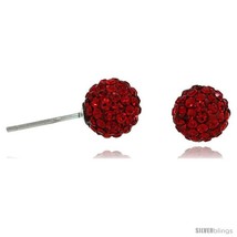 Sterling Silver 8mm Round Red Disco Crystal Ball Stud  - £14.52 GBP