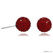 Sterling Silver 10mm Round Red Disco Crystal Ball Stud  - £18.98 GBP