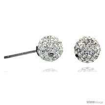 Sterling Silver 8mm Round White Disco Crystal Ball Stud  - £14.52 GBP