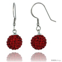 Sterling Silver 10mm Round Red Disco Crystal Ball Fish Hook Earrings, 1 1/4 in.  - $32.19