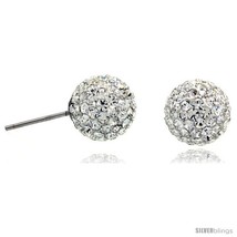 Sterling Silver 10mm Round White Disco Crystal Ball Stud  - £18.98 GBP