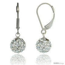 Sterling Silver 8mm Round White Disco Crystal Ball Lever Back Earrings, 1 in.  - $36.97