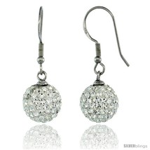 Sterling Silver 10mm Round White Disco Crystal Ball Fish Hook Earrings, 1 1/4  - $36.97