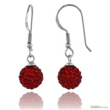 Sterling Silver 8mm Round Red Disco Crystal Ball Fish Hook Earrings, 1 1/4 in.  - £23.74 GBP