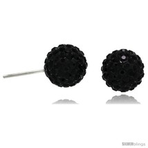 Sterling Silver 10mm Round Black Disco Crystal Ball Stud  - £18.98 GBP