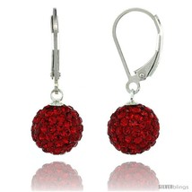 Sterling Silver 10mm Round Red Disco Crystal Ball Lever Back Earrings, 1 1/8  - $39.08