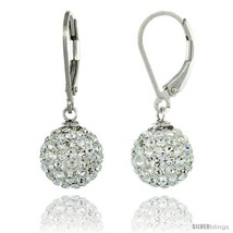 Sterling Silver 10mm Round White Disco Crystal Ball Lever Back Earrings, 1 1/8  - $39.08