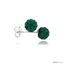 Sterling Silver Emerald Crystal Ball Stud Earrings  - £11.53 GBP