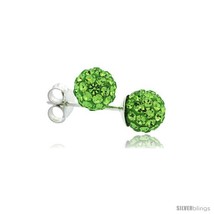 Sterling Silver Peridot Crystal Ball Stud Earrings  - £11.44 GBP