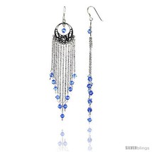 Ling silver dangle chandelier earrings w blue topaz colored crystals 3 13 16 97 mm tall thumb200