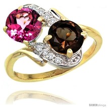 Size 8 - 14k Gold ( 7 mm ) Double Stone Engagement Pink &amp; Smoky Topaz Ring w/  - £496.31 GBP