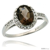 Size 8 - 10k White Gold Diamond Smoky Topaz Ring Oval Stone 8x6 mm 1.17 ct 3/8  - £367.89 GBP