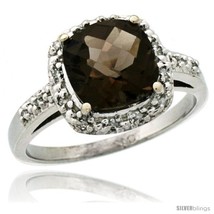 Size 10 - 10k White Gold Diamond Smoky Topaz Ring 2.08 ct Cushion cut 8 mm  - £373.24 GBP