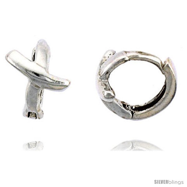 Primary image for Sterling Silver Cross Huggie Hoop Earrings, 3/8in  (9 