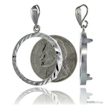 Sterling Silver 22 mm Nickel (5 Cents) Coin Frame Bezel Pendant w/ Diamond Cut  - £33.53 GBP