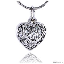 Sterling Silver Jeweled Heart Pendant, w/ CZ Stones, 1/2 in. (13 mm)  - £29.56 GBP