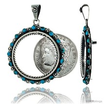 Sterling Silver 38 mm Silver Dollar &amp; Mexican Olympic Coin Frame Bezel Pendant  - £69.32 GBP