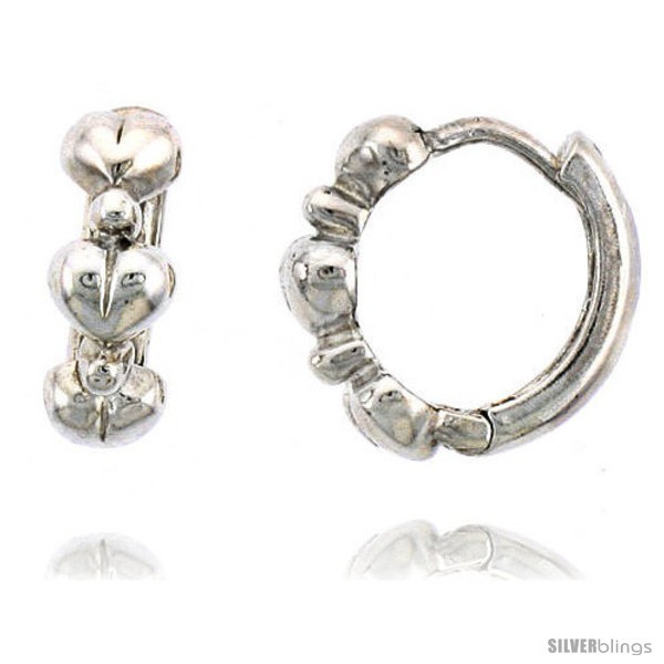 Sterling Silver Huggie Hoop Earrings w/ Teeny Heart Links, 1/2in  (13  - $27.98