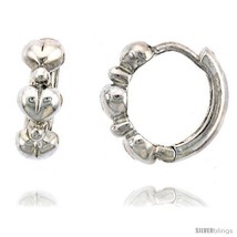 Sterling Silver Huggie Hoop Earrings w/ Teeny Heart Links, 1/2in  (13  - £22.55 GBP