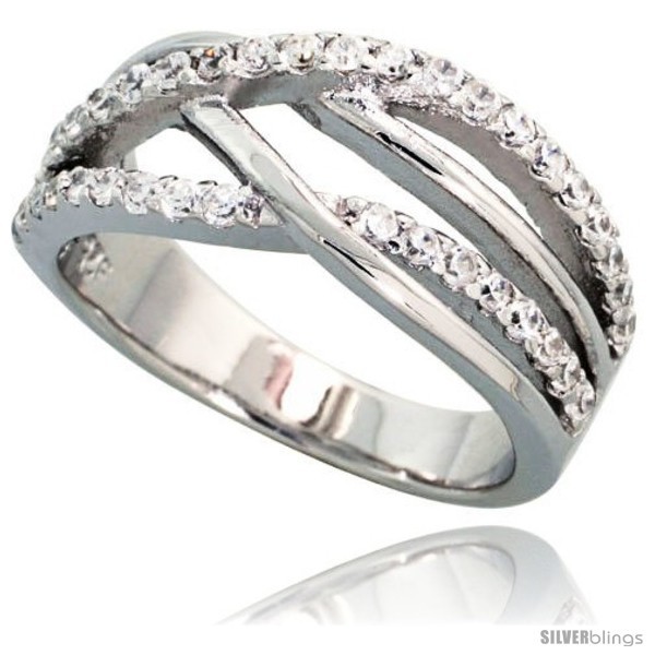 Size 10 - Sterling Silver Loose Weave Pattern Cubic Zirconia Ring with High  - £53.19 GBP