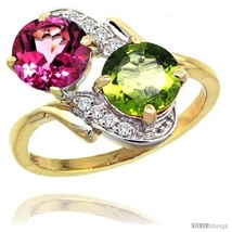 Size 8.5 - 14k Gold ( 7 mm ) Double Stone Engagement Pink Topaz &amp; Peridot Ring  - £502.68 GBP