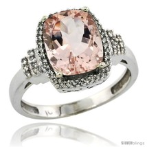 Size 6 - 10k White Gold Diamond Halo Morganite Ring 2.4 ct Cushion Cut 9x7 mm,  - £591.53 GBP