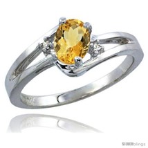 Size 6.5 - 14k White Gold Ladies Natural Citrine Ring oval 6x4 Stone Diamond  - $524.72