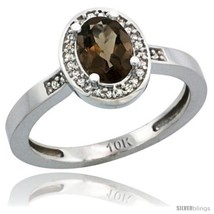 Size 9 - 10k White Gold Diamond Smoky Topaz Ring 1 ct 7x5 Stone 1/2 in  - £344.13 GBP