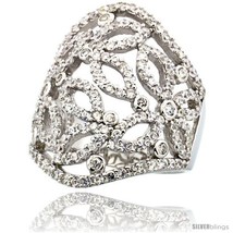 Size 9 - Sterling Silver Butterfly Cigar Band Cubic Zirconia Ring with High  - £103.38 GBP