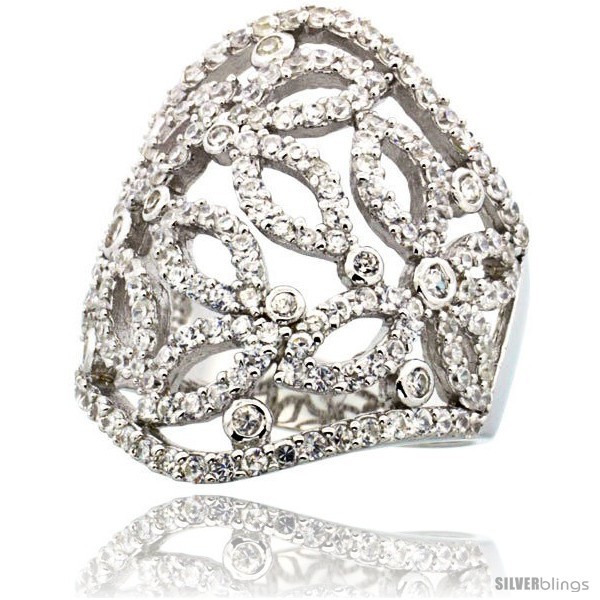 Primary image for Size 9 - Sterling Silver Butterfly Cigar Band Cubic Zirconia Ring with High 