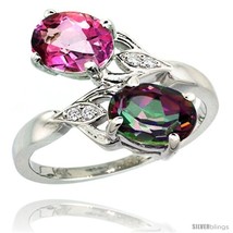 Size 8 - 14k White Gold ( 8x6 mm ) Double Stone Engagement Pink &amp; Mystic Topaz  - $547.73