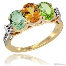 Size 5.5 - 10K Yellow Gold Natural Green Amethyst, Citrine &amp; Peridot Ring  - £446.04 GBP