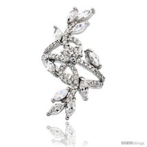 Size 10 - Sterling Silver Flower Vine Cubic Zirconia Ring with 1/4 carat  - £88.02 GBP