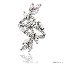 Size 10 - Sterling Silver Flower Vine Cubic Zirconia Ring with 1/4 carat  - £89.54 GBP