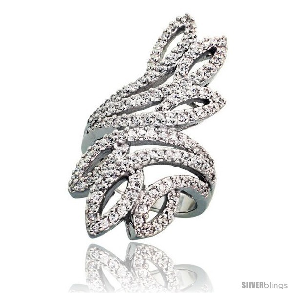 Primary image for Size 9 - Sterling Silver Peacock Tail Feather Cubic Zirconia Ring with High 
