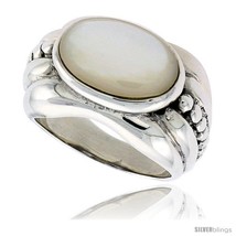 Size 8 - Sterling Silver Oxidized Ring, w/ 15 x 9 mm Oval-shaped Mother of  - $38.22