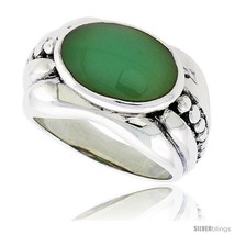 Size 7 - Sterling Silver Oxidized Ring, w/ 15 x 9 mm Oval-shaped Green R... - $38.22