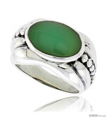 Size 6 - Sterling Silver Oxidized Ring, w/ 15 x 9 mm Oval-shaped Green R... - £30.06 GBP