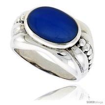 Size 6 - Sterling Silver Oxidized Ring, w/ 15 x 9 mm Oval-shaped Blue Re... - £30.62 GBP