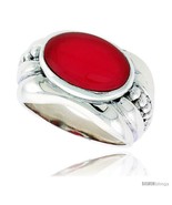 Size 6 - Sterling Silver Oxidized Ring, w/ 15 x 9 mm Oval-shaped Red Res... - £30.06 GBP